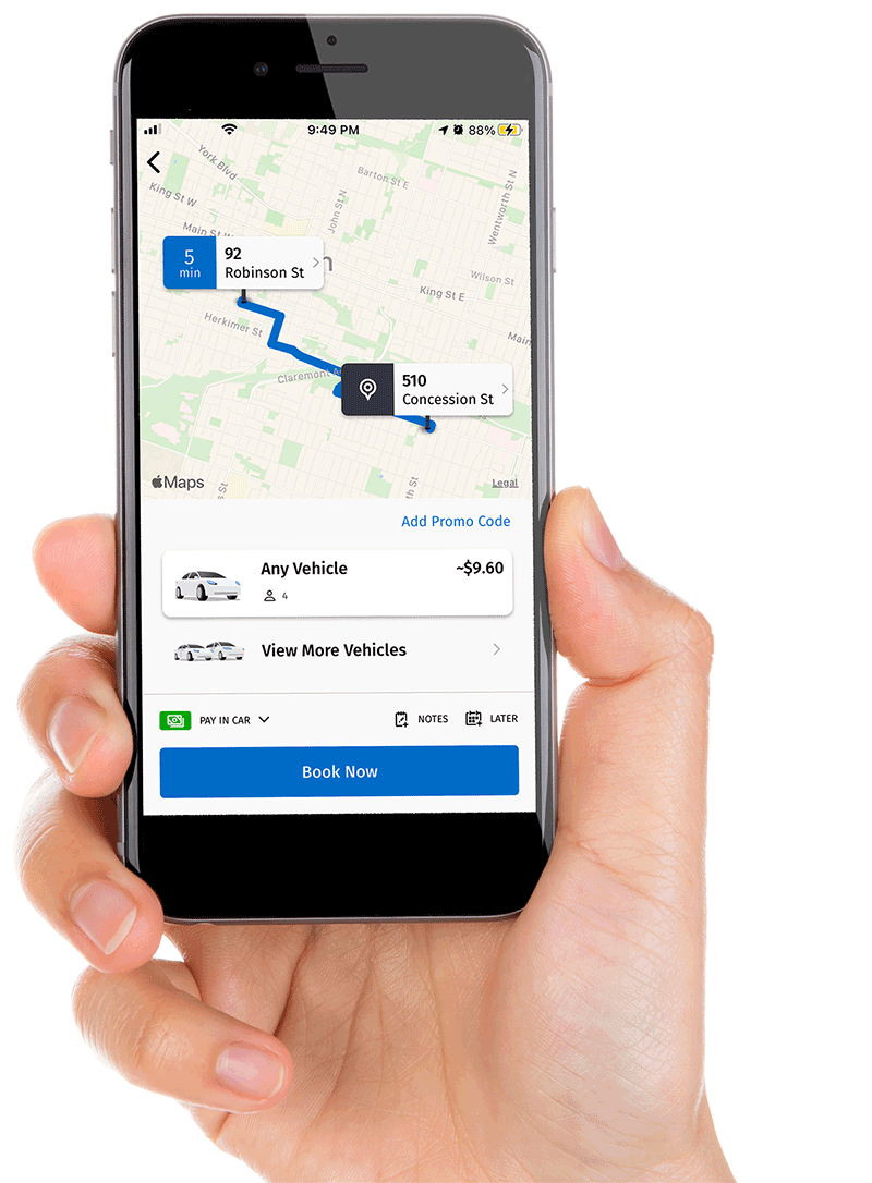 Blue Line Taxi's mobile booking app personal taxi transport